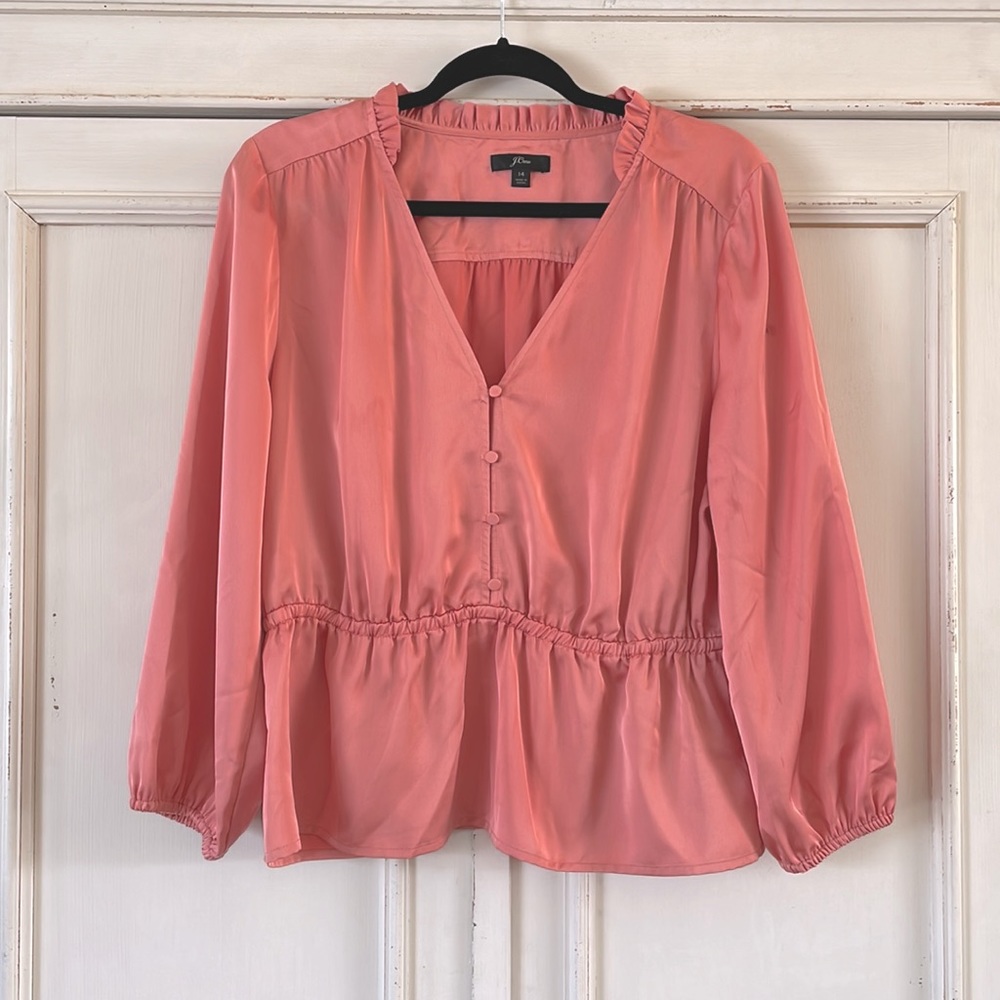 J. Crew coral peplum satin blouse size 14
